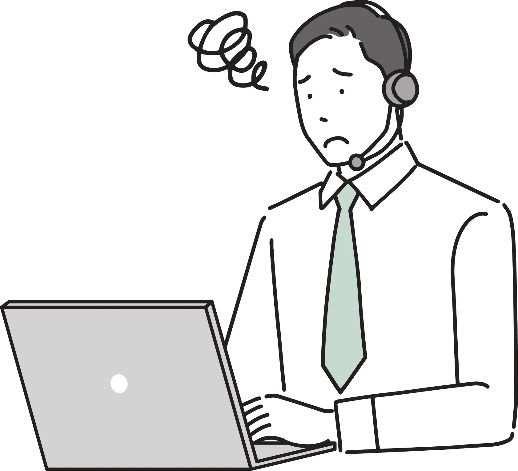 困った表情でパソコンを触る男性